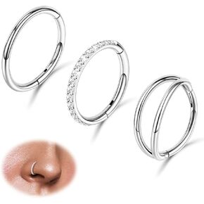3pcs 16G 18G 20G Nose Rings Stainless Steel 4 Colors Choose Double Hoop Hinged CZ Piercing Jewelry Summer Sparkle Septum Clicker Rings Cartilage Earring Helix Rook Tragus Daith 6mm 8mm 10mm in Kuwait