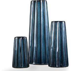 Ceramic Vase Set 3, Blue and Green Pottery Vase for Home Decor, Two Tone Decorative Clay Vases for Dried Flower, Pampass Grass, Colored Vase for Entryway and Living Room, Centerpiece Table in Saudi Arabia