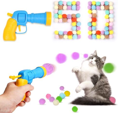 Cat Toy Balls with Launchers Set (2+60), 60 Cat Pom Pom Balls & 2 Cat Toy Ball Launchers, Cat Enrichment Toys, Interactive Cat Toy Balls, Christmas Toy for Cats in Saudi Arabia