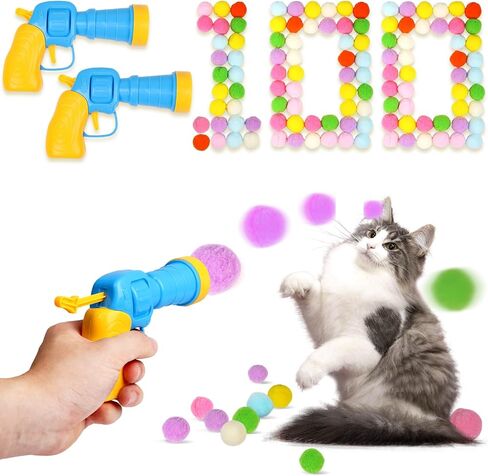 Cat Toy Balls with Launchers Set (2+60), 60 Cat Pom Pom Balls & 2 Cat Toy Ball Launchers, Cat Enrichment Toys, Interactive Cat Toy Balls, Christmas Toy for Cats in Saudi Arabia