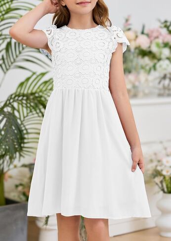 Hosika Summer Flower Girls Vintage Lace Chiffon A-Line شبه الرسمي لباس عيد ميلاد لمدة 6-12 سنة أطفال in Kuwait