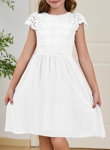 Hosika Summer Flower Girls Vintage Lace Chiffon A-Line شبه الرسمي لباس عيد ميلاد لمدة 6-12 سنة أطفال in Kuwait