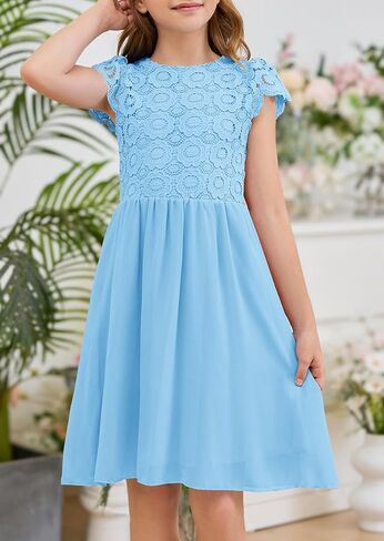Hosika Summer Flower Girls Vintage Lace Chiffon A-Line شبه الرسمي لباس عيد ميلاد لمدة 6-12 سنة أطفال in Kuwait