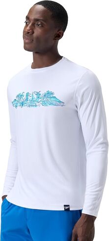 Speedo Men's Uv Swim Shirt Graphic Long Sleeve Tee (White, XX-Large) in Saudi Arabia