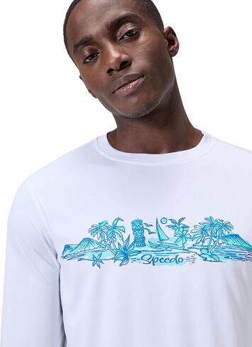 Speedo Men's Uv Swim Shirt Graphic Long Sleeve Tee (White, XX-Large) in Saudi Arabia