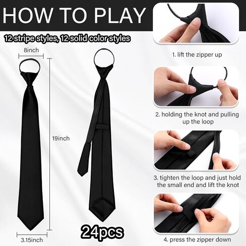 Unittype 24 Pcs Zipper Ties for Men Adjustable Pre Tied Men's Necktie Classic Zipper Neck Tie Set for Adults School Uniform (Colorful Style) in Kuwait