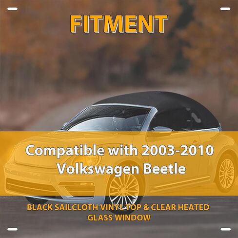 قمة ناعمة قابلة للتحويل Kuafu متوافقة مع 2003-2010 Volkswagen Beetle ، استبدال السقف الناعم مع نافذة زجاجية مدفأة واضحة ، فاينلث سوداء سوداء من الدرجة المتميزة in Saudi Arabia