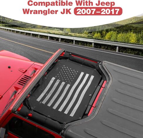 for Jeep JK Roof Sunshade, JKU Mesh Bikini Top Sun Shade Compatible with Jeep Wrangler JK 2007-2017 2Door Black Exterior Accessories in Saudi Arabia