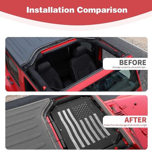 for Jeep JK Roof Sunshade, JKU Mesh Bikini Top Sun Shade Compatible with Jeep Wrangler JK 2007-2017 2Door Black Exterior Accessories in Saudi Arabia