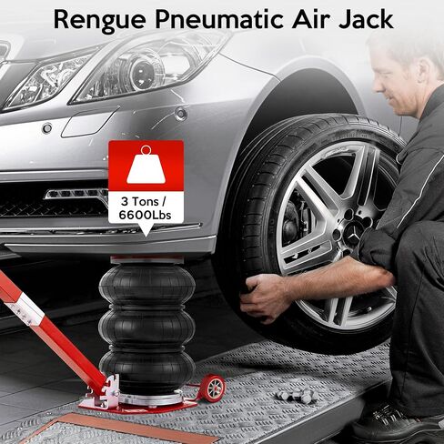 Air Jack 5 Ton 11000lbs Pneumatic Jack 3s Fast Lifting Height Up to 16Inch, Air Jacks for Cars with Adjustable Long Handle Heavy-Duty Triple Bag Air Jack Red in Saudi Arabia