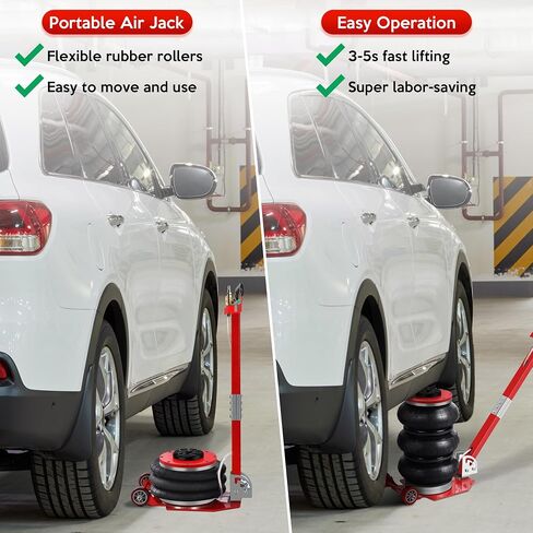 Air Jack 5 Ton 11000lbs Pneumatic Jack 3s Fast Lifting Height Up to 16Inch, Air Jacks for Cars with Adjustable Long Handle Heavy-Duty Triple Bag Air Jack Red in Saudi Arabia