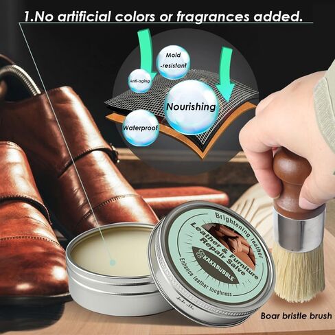 Furniture Salve for Leather & Wood with Boar Bristle Brush, All-in-One Leather Conditioner, Wood Polish & Multi-Surface Restorer for Furniture, Upholstery & Car Vinyl (1) in Saudi Arabia