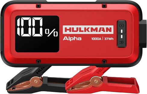 Hulkman Alpha ، Ultra Red ، 1000a 37WH Battery Jumper Starter Portable ، 12V قفزة للسيارات الحديثة مع كابلات الطائر ، لمحركات الديزل 6.5L GAS/3.0L ، شحن سريع 65 وات ، مصنفة IP65 ، شاشة LED كبيرة كبيرة in Kuwait