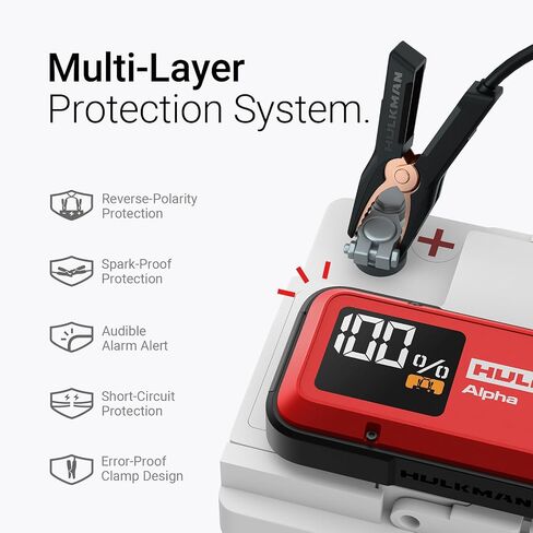 Hulkman Alpha ، Ultra Red ، 1000a 37WH Battery Jumper Starter Portable ، 12V قفزة للسيارات الحديثة مع كابلات الطائر ، لمحركات الديزل 6.5L GAS/3.0L ، شحن سريع 65 وات ، مصنفة IP65 ، شاشة LED كبيرة كبيرة in Kuwait