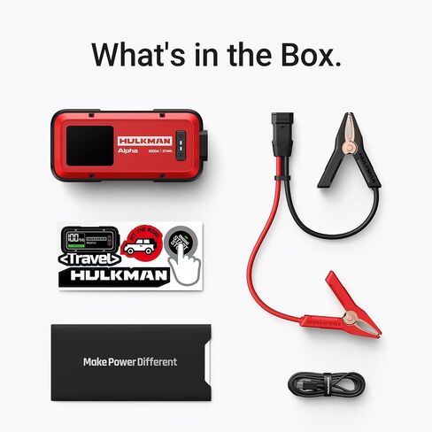 Hulkman Alpha ، Ultra Red ، 1000a 37WH Battery Jumper Starter Portable ، 12V قفزة للسيارات الحديثة مع كابلات الطائر ، لمحركات الديزل 6.5L GAS/3.0L ، شحن سريع 65 وات ، مصنفة IP65 ، شاشة LED كبيرة كبيرة in Kuwait