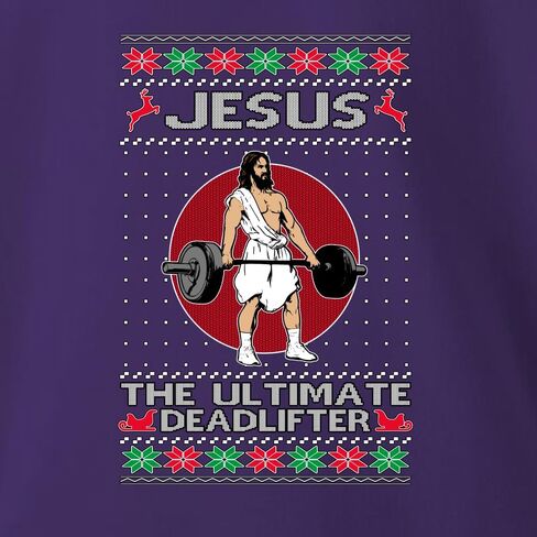 بوبي بوبي يسوع في نهاية المطاف deadlifter مضحكة قبيحة عيد الميلاد سترة للجنسين كروز قميص من النوع الثقيل in Saudi Arabia