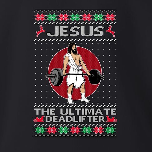 بوبي بوبي يسوع في نهاية المطاف deadlifter مضحكة قبيحة عيد الميلاد سترة للجنسين كروز قميص من النوع الثقيل in Saudi Arabia