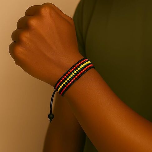 Handmade Rasta Color Beaded Bracelet, Adjustable,Boho-Style Bracelet For Men and Women (Rasta Colors Pattern 8) in Kuwait