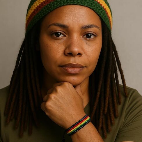 Handmade Rasta Color Beaded Bracelet, Adjustable,Boho-Style Bracelet For Men and Women (Rasta Colors Pattern 8) in Kuwait