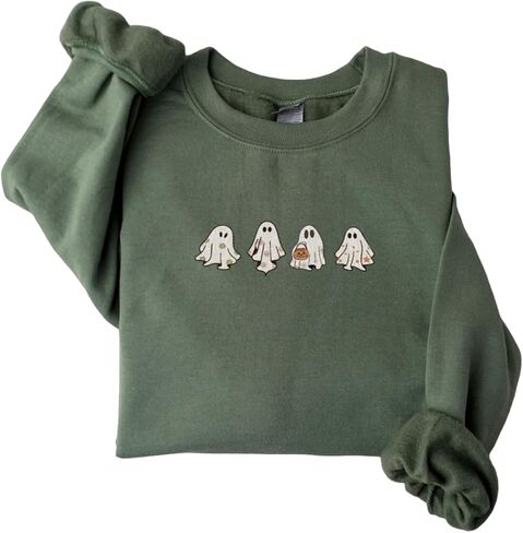 Embroidered Ghost Sweatshirt, Fall Sweatshirt for Women, Halloween Crewneck, Ghost Shirt, Spooky Season in Kuwait