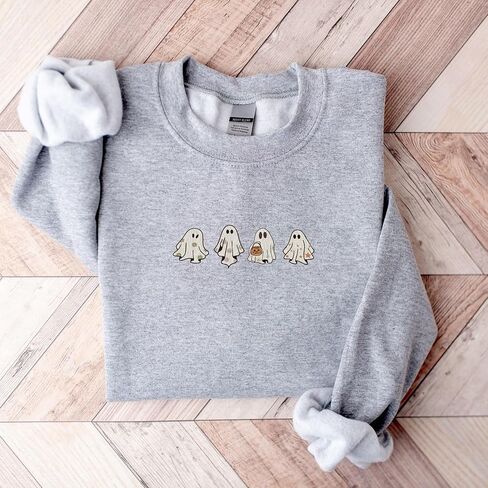 Embroidered Ghost Sweatshirt, Fall Sweatshirt for Women, Halloween Crewneck, Ghost Shirt, Spooky Season in Kuwait