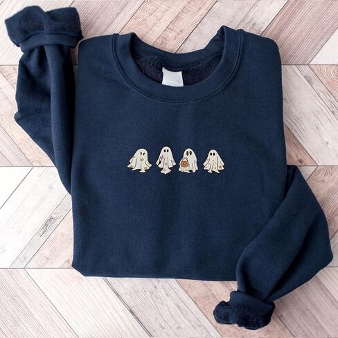 Embroidered Ghost Sweatshirt, Fall Sweatshirt for Women, Halloween Crewneck, Ghost Shirt, Spooky Season in Kuwait