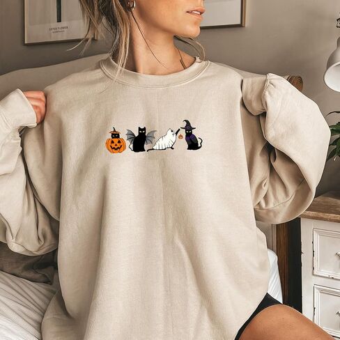 Embroidered Ghost Sweatshirt, Fall Sweatshirt for Women, Halloween Crewneck, Ghost Shirt, Spooky Season in Kuwait