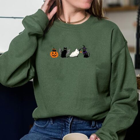Embroidered Ghost Sweatshirt, Fall Sweatshirt for Women, Halloween Crewneck, Ghost Shirt, Spooky Season in Kuwait