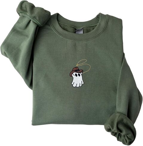 Embroidered Ghost Sweatshirt, Fall Sweatshirt for Women, Halloween Crewneck, Ghost Shirt, Spooky Season in Kuwait