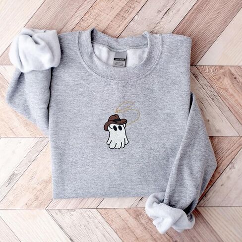 Embroidered Ghost Sweatshirt, Fall Sweatshirt for Women, Halloween Crewneck, Ghost Shirt, Spooky Season in Kuwait