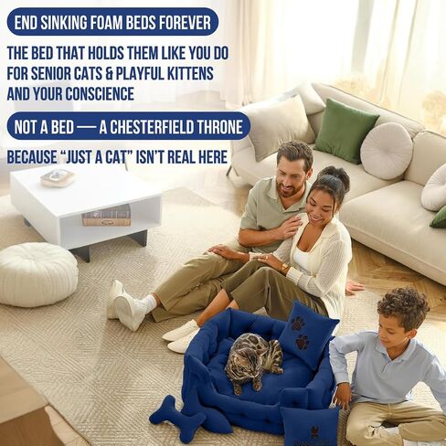 Luxury Cat Sofa with Removable Washable Cover - Premium Cat Beds for Indoor Cats, Fancy Dog Bed for Small Dogs - Non Slip Cat Couch Bed, Puppy Kitten Pet Sofa in Saudi Arabia