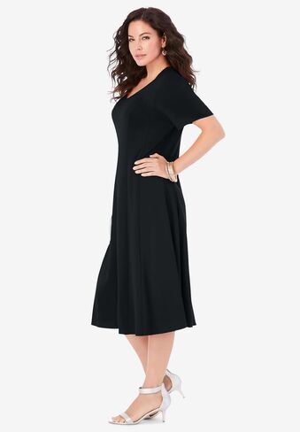Roaman's Women's Plus Size Ponte Flared Dress in Kuwait