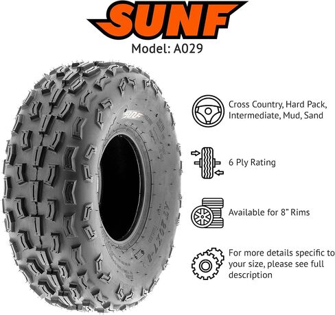 SunF 20x7-8 ATV UTV Tire 20x7x8 Knobby Tubeless 6 PR A029 - PAIR of 2 in Saudi Arabia