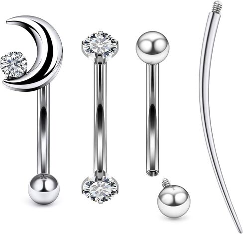 Ruifan 16g Rook Piercing Jewelry Titanium Internally Threaded Flower Star Moon CZ Ball Curved Barbell Eyebrow Tragus Helix Conch Lobe Labret Earrings Lip Rings Body Piercing Jewelry For Women Men in Saudi Arabia
