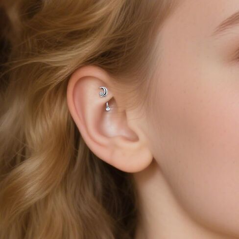 Ruifan 16g Rook Piercing Jewelry Titanium Internally Threaded Flower Star Moon CZ Ball Curved Barbell Eyebrow Tragus Helix Conch Lobe Labret Earrings Lip Rings Body Piercing Jewelry For Women Men in Saudi Arabia