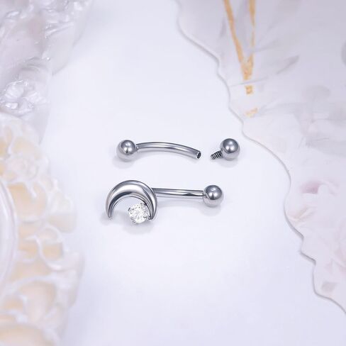 Ruifan 16g Rook Piercing Jewelry Titanium Internally Threaded Flower Star Moon CZ Ball Curved Barbell Eyebrow Tragus Helix Conch Lobe Labret Earrings Lip Rings Body Piercing Jewelry For Women Men in Saudi Arabia