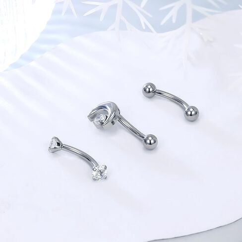 Ruifan 16g Rook Piercing Jewelry Titanium Internally Threaded Flower Star Moon CZ Ball Curved Barbell Eyebrow Tragus Helix Conch Lobe Labret Earrings Lip Rings Body Piercing Jewelry For Women Men in Saudi Arabia