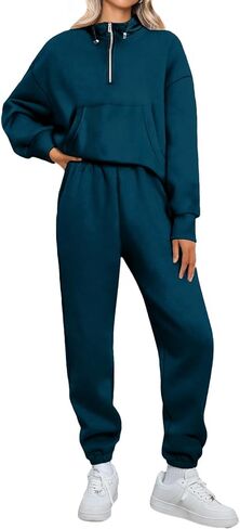 Bloggerlove طقم صالة الركض للسيدات مكون من قطعتين 2024 بلوزات وقلنسوة بسحاب متطابقة للعرق وبلوزات رياضية ملابس الخريف in Kuwait