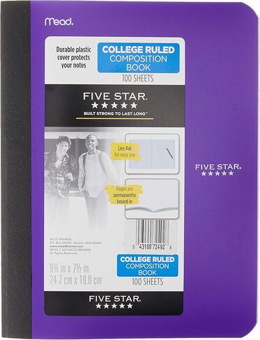 Five Star Composition Book, Notebook, College Ruled Paper, 100 Sheets, 9-1/2 x 7-1/2, Color Selected For You, 1 Count (09120) in Saudi Arabia