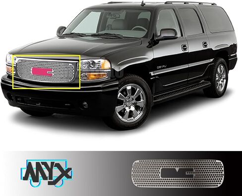 شواء الشبكة الأمامية يناسب 2001-2006 GMC Yukon & 1999-2002 Sierra 1500 & 2001-2006 Sierra Denali Stainless Steel Punch Chrome Grill Cut Grille in Kuwait