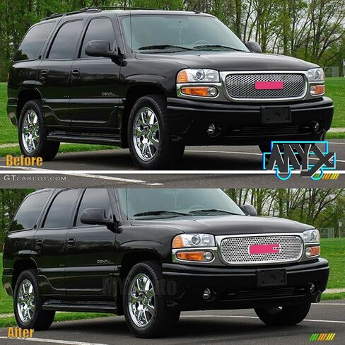 شواء الشبكة الأمامية يناسب 2001-2006 GMC Yukon & 1999-2002 Sierra 1500 & 2001-2006 Sierra Denali Stainless Steel Punch Chrome Grill Cut Grille in Kuwait