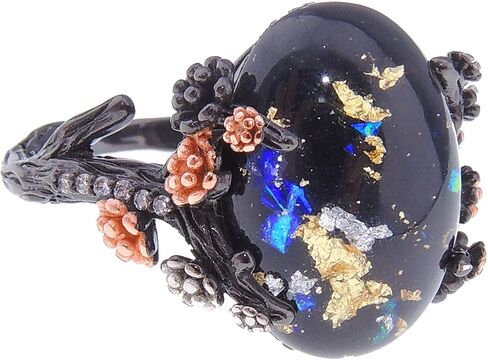 Henrietta Simulated Fire Opal Ring for Women by Ginger Lyne | Sterling Silver Tree Branch Setting Elven Fairy Flower Design for Engagement Statement or Promise Ring in Saudi Arabia