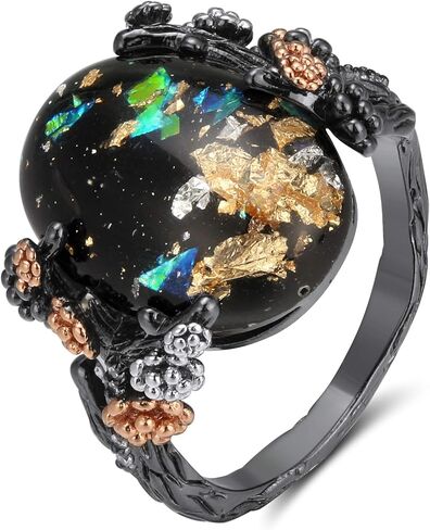 Henrietta Simulated Fire Opal Ring for Women by Ginger Lyne | Sterling Silver Tree Branch Setting Elven Fairy Flower Design for Engagement Statement or Promise Ring in Saudi Arabia