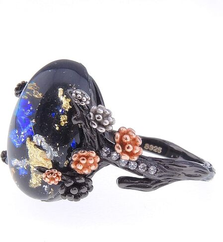 Henrietta Simulated Fire Opal Ring for Women by Ginger Lyne | Sterling Silver Tree Branch Setting Elven Fairy Flower Design for Engagement Statement or Promise Ring in Saudi Arabia