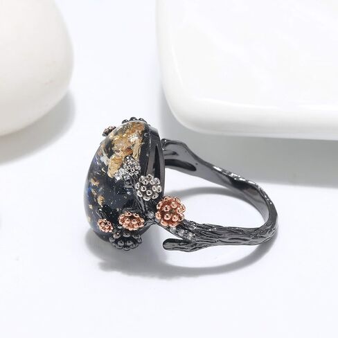 Henrietta Simulated Fire Opal Ring for Women by Ginger Lyne | Sterling Silver Tree Branch Setting Elven Fairy Flower Design for Engagement Statement or Promise Ring in Saudi Arabia