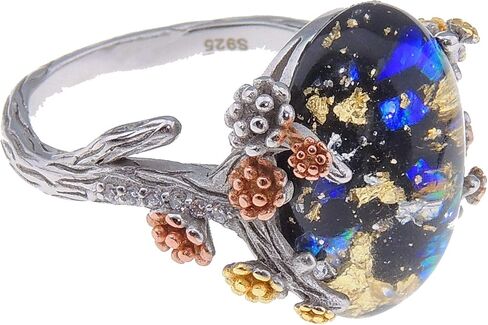 Henrietta Simulated Fire Opal Ring for Women by Ginger Lyne | Sterling Silver Tree Branch Setting Elven Fairy Flower Design for Engagement Statement or Promise Ring in Saudi Arabia