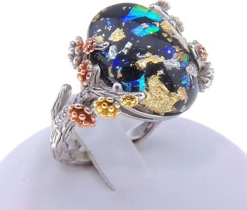 Henrietta Simulated Fire Opal Ring for Women by Ginger Lyne | Sterling Silver Tree Branch Setting Elven Fairy Flower Design for Engagement Statement or Promise Ring in Saudi Arabia