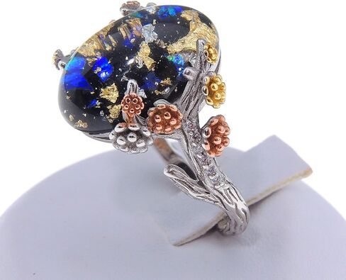 Henrietta Simulated Fire Opal Ring for Women by Ginger Lyne | Sterling Silver Tree Branch Setting Elven Fairy Flower Design for Engagement Statement or Promise Ring in Saudi Arabia