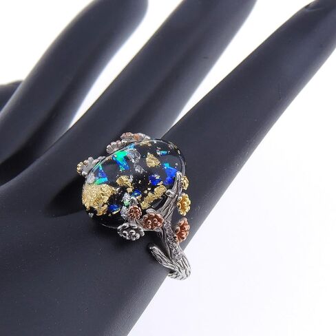 Henrietta Simulated Fire Opal Ring for Women by Ginger Lyne | Sterling Silver Tree Branch Setting Elven Fairy Flower Design for Engagement Statement or Promise Ring in Saudi Arabia