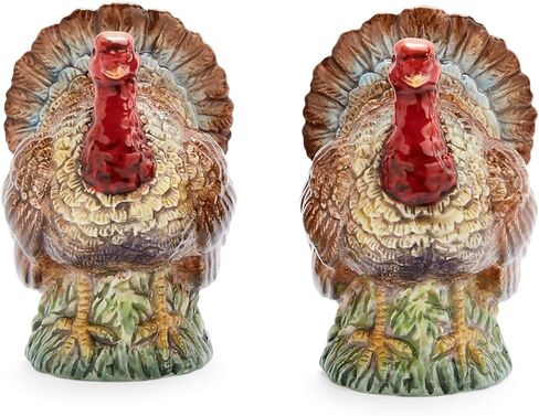 Spode 3.5" Turkey-Shaped Salt and Pepper Shakers - Dolomite Ceramic Farmhouse Décor for Formal Dining, Decorative Salt & Pepper Set with Easy Refill Bottom Stoppers, Ideal for Thanksgiving Table in Kuwait